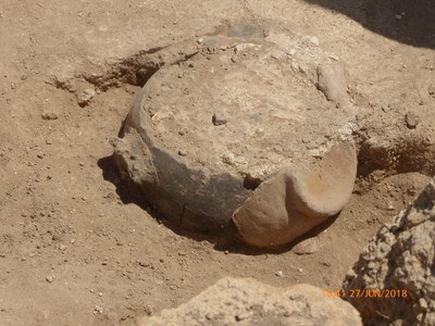 elephant-eared cook pot buried in plaster floor of North House.jpg